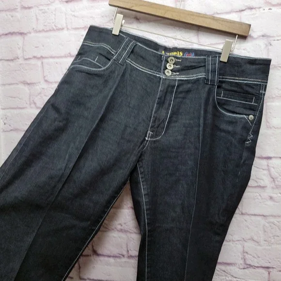 Y2K Angels Jeans Capri Cuffed Denim Womens 20 Triple Button Casual Dark Wash - Picture 6 of 9